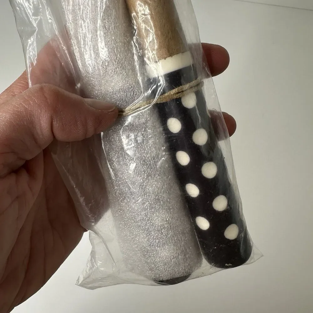 MacKenzie Childs Dotty Salad Serving Set Wood With Black White Polka Dot Handle